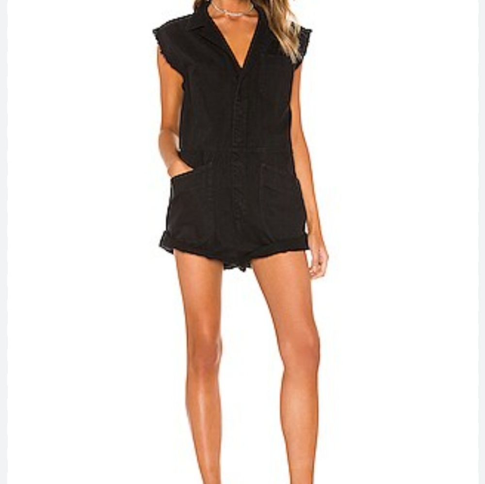 One Teaspoon Black Sleeveless Denim Romper